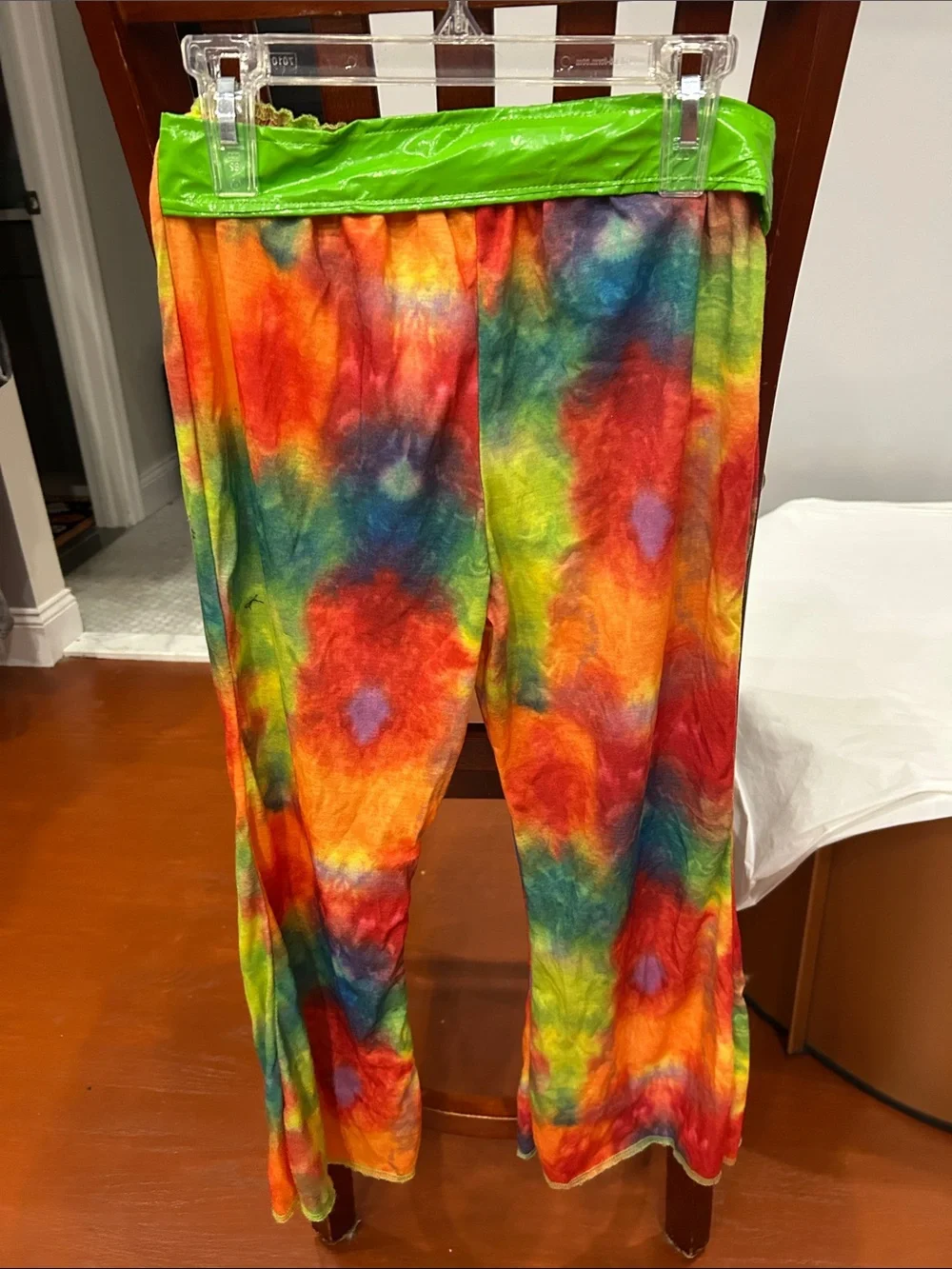 Kids Rainbow Tie-Dye Leggings with Lime Trim - Costume